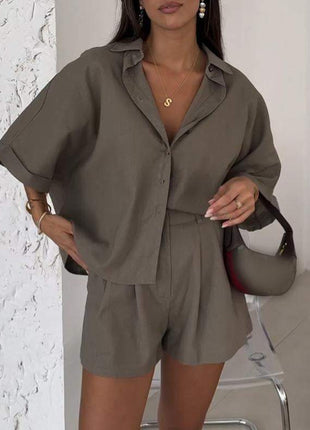 Polo Collar Half Sleeve Top and Shorts Two-piece Set