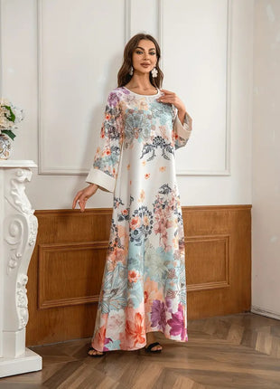 Elegant Floral Long Kaftan Dress