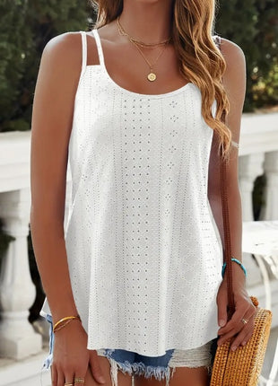 Eyelet Trim Cami Casual Sleeveless Scoop Neck Versatile Top
