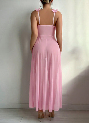 Slit See-through Suspender Nightdress Two-piece Set