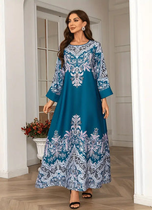 Kaftan Long Sleeved Round Neck with Bead Embellishment Dress