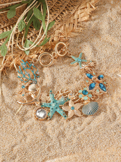 Alloy Rhinestone Shell & Anchor Bracelet