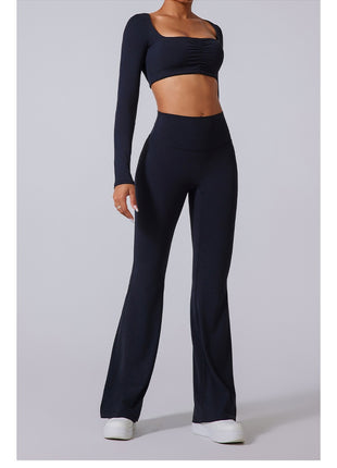 Autumn And Winter New Flared Pants Solid Color Sports Long-sleeve Suit