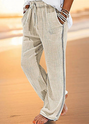 Zou Cotton And Linen Drawstring Zipper Stretch Pants