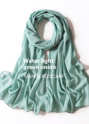 Pure Color Pearl Chiffon Scarf Headcloth Veil Chiffon Scarf