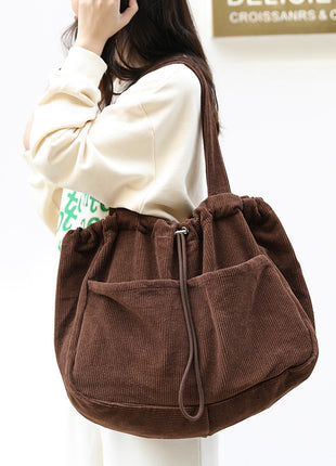 Ins Corduroy Drawstring Multi-Pocket Shoulder Bag