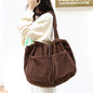 Ins Corduroy Shoulder Drawstring Multi-pocket Handbag