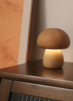INS Wooden Cute Mushroom LED Night Light with Touch Switch