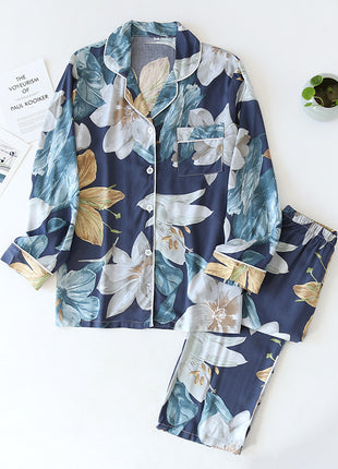 Rayon Silk V-neck Long Sleeve Pyjama Set