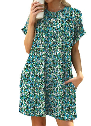 Loose Crew Neck Short Sleeve Pocket Dress