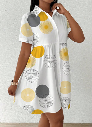 Clasi Button-Front Short Sleeve All-Over Casual Short Dress