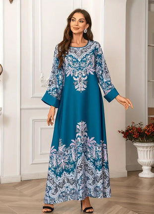 Kaftan Long Sleeved Round Neck with Bead Embellishment Dress
