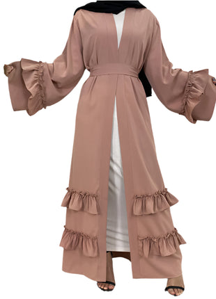 Ruffled Sleeves Lace Up Abaya