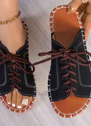 Plus Size Lace-up Fish Mouth Flats
