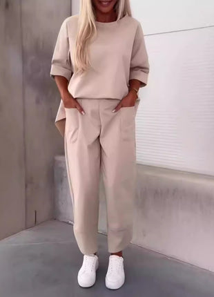 Two-Piece Solid Color Pants Set