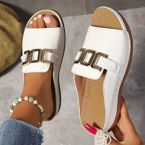 Ins Chain Wedges Peep-toed Slides Mule