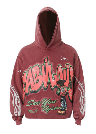 Street Fashion Washed Water Print Hoodie