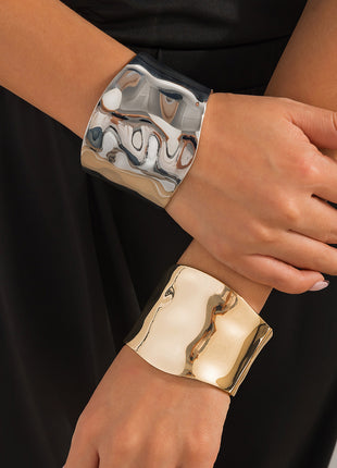 Irregular Metal Wide Curved Glossy Bangle