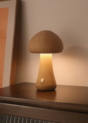 INS Wooden Cute Mushroom LED Night Light with Touch Switch