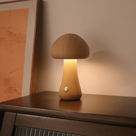 INS Wooden Cute Mushroom LED Night Light with Touch Switch