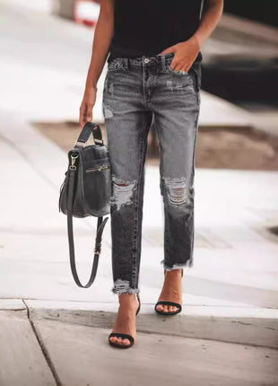 Ripped Non-elastic Retro Fashion Jeans