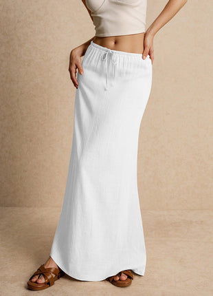 Cotton Solid Color Drawstring Elastic Waist Skirt