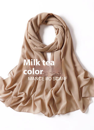 Pure Color Pearl Chiffon Scarf Headcloth Veil Chiffon Scarf