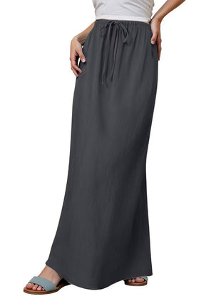 Cotton Solid Color Drawstring Elastic Waist Skirt