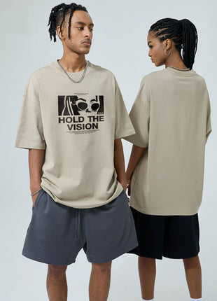 Film Letter Print Loose Round Neck Short Sleeve