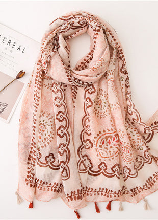 Japanese Style Artistic Cotton and Linen Scarf Bohemian Cashew