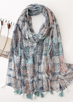 Japanese Style Artistic Cotton and Linen Scarf Bohemian Cashew