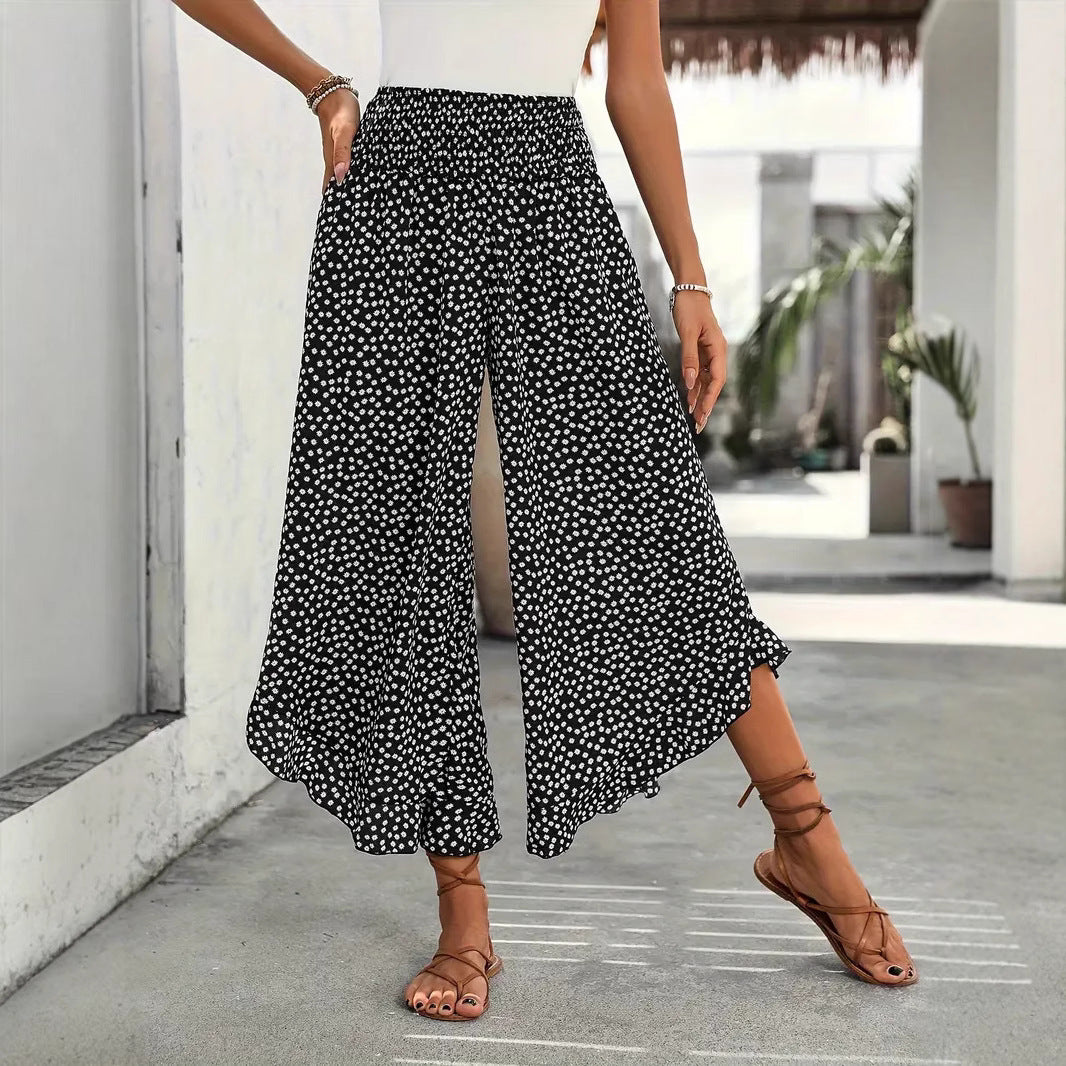 Polka-dot Loose-fitting High Waist Pants