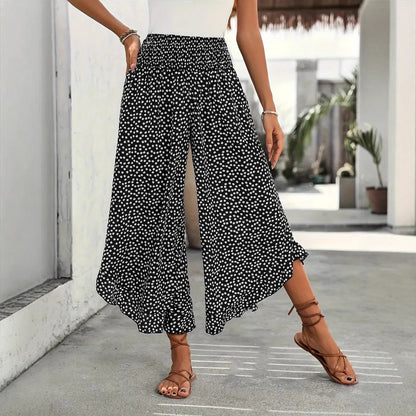 Polka-dot Loose-fitting High Waist Pants