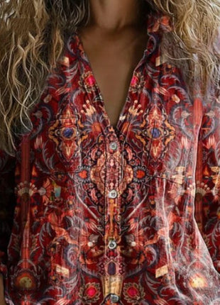V-neck Printed Exquisite Linen Top