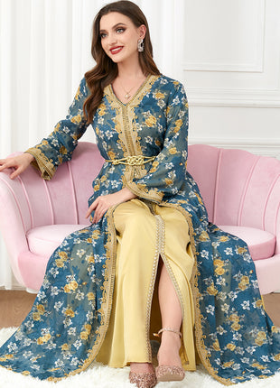 V-neck Golden Flower Set Dress