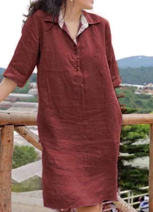 V-neck Loose Mid-length Dress