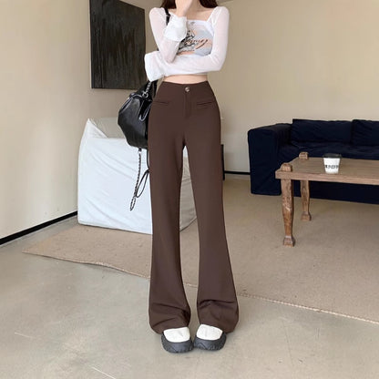 High Waist Slim Fit & Straight Casual Pants