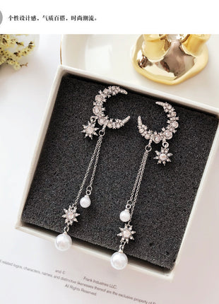 Long Tassel Full-Jeweled Stud Earrings