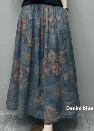 Ramie Printed Big Swing Art Skirt