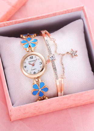 Women's Bracelet Watch Flower Disk Two-piece Bracelet Set