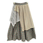 Irregular Stitching Color-contrast Check Skirt