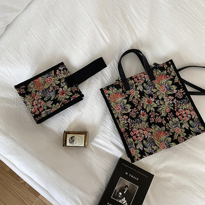 Canvas Flower or Lion Shoulder Handbags