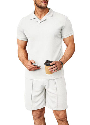 Summer New Waffle V-neck Polo Shirt Suit