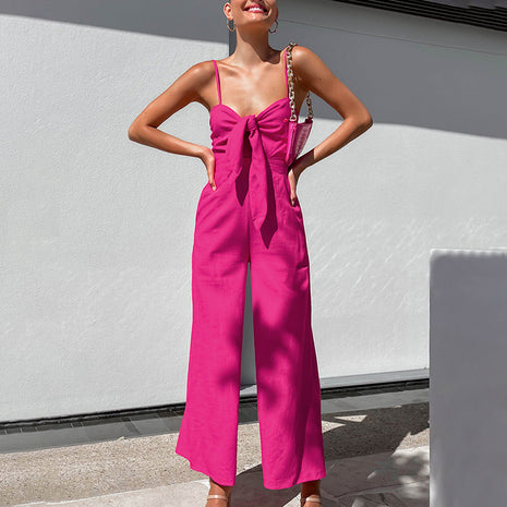 Cotton Sling Wide-leg Loose Jumpsuit