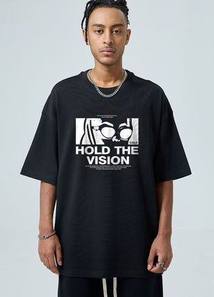 Film Letter Print Loose Round Neck Short Sleeve