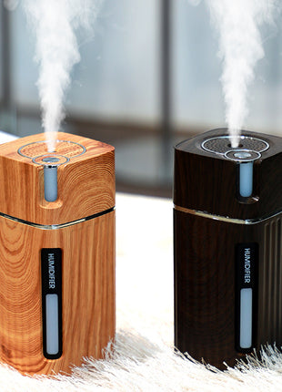 WoodGlow™ USB Ultrasonic Aroma Humidifier – Mini Mist Maker with LED Night Light