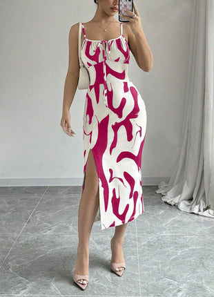 Summer Suspender Split Dress Slim Lace-up Dress