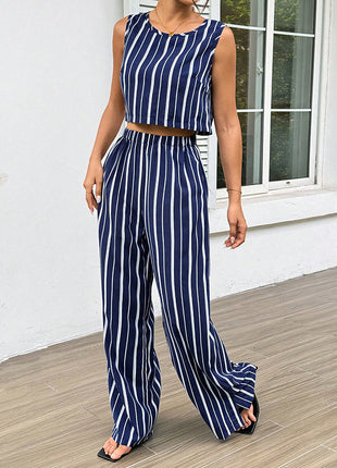 High-Rise Slim Flare Pants Summer Two-piece Set