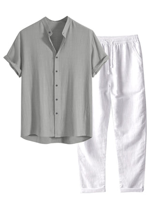 Casual Stand Collar Slim Fit Cotton And Linen Suit