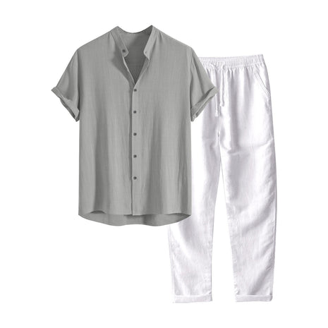 Casual Stand Collar Slim Fit Cotton And Linen Suit